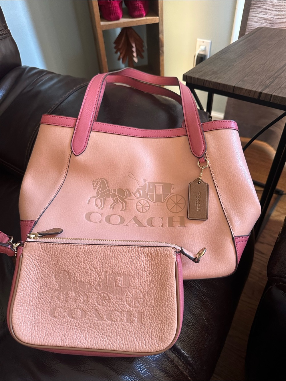 Coach Two-Tone Pink Leather Tote with Matching Wristlet